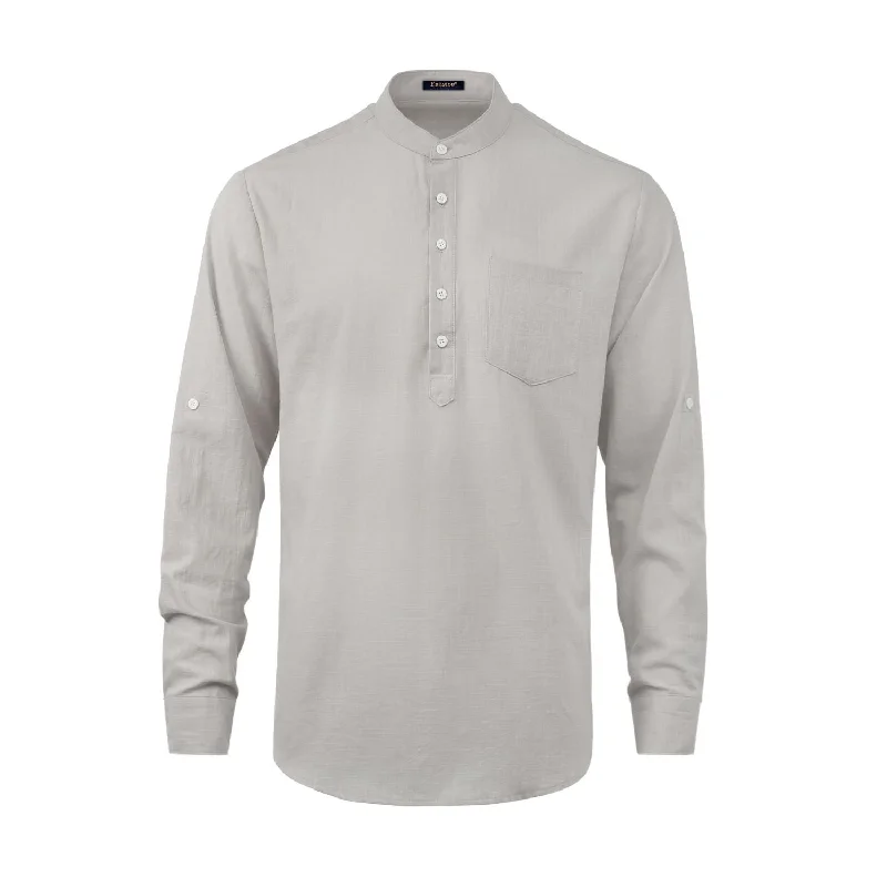 Flash Sale Men‘s Henley Shirt Lightweight with Pocket - LIGHT GRAY