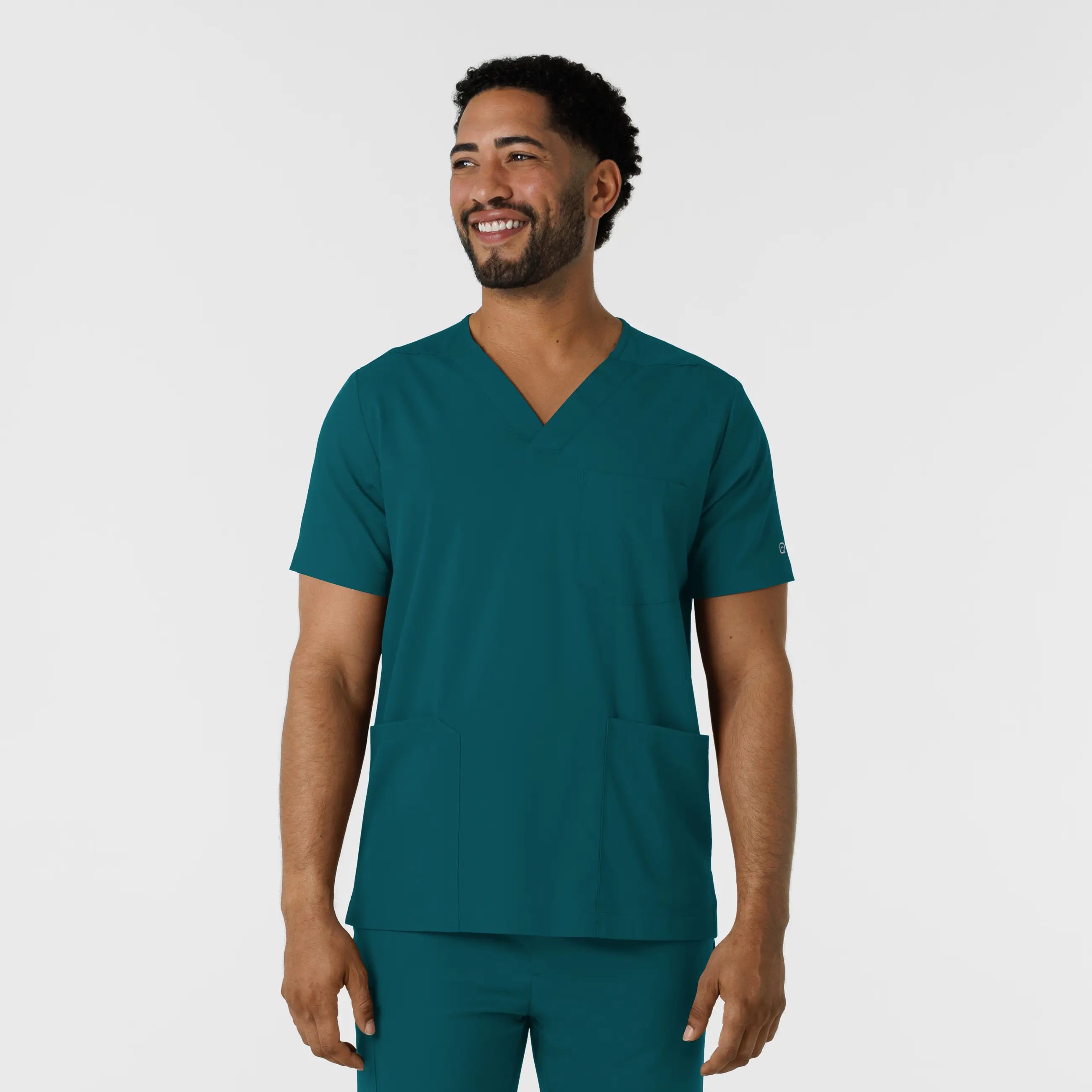 Weekend Deal Wink Men's Multi Pocket V-Neck Scrub Top - Caribbean Blue