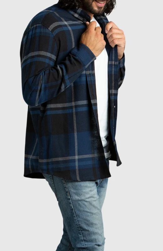 Weekend Steals Await Blue and Black Plaid Flannel Shirt