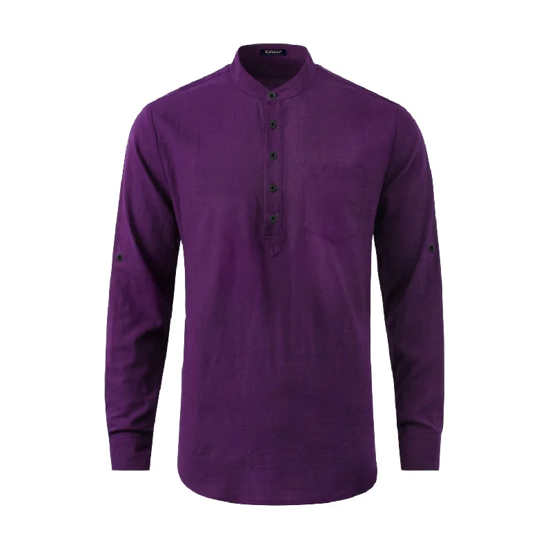 Best Seller Men‘s Henley Shirt Cotton with Pocket - PURPLE