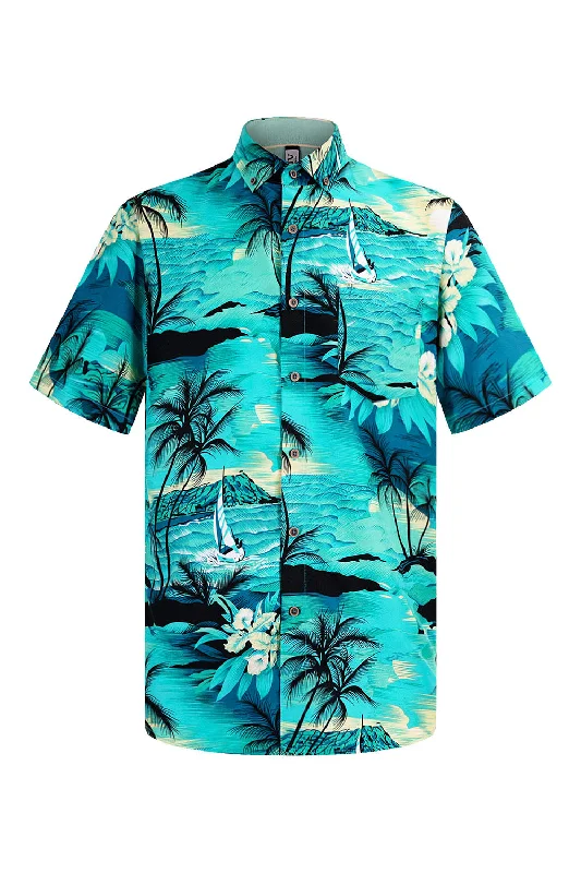 Weekend Bargains Await You Men's Ocean Island Print Button Down Short Sleeve Shirts