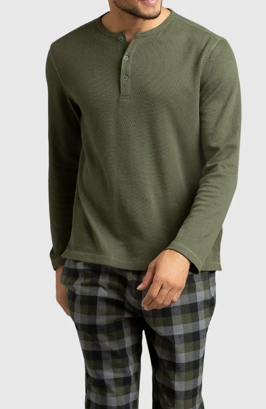 Weekend Bargains to Sizzle Army Green Waffle Henley Shirt