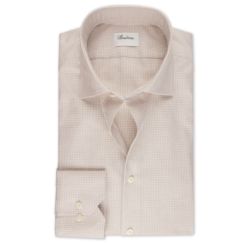 Overstock Clearance Champagne Houndstooth Oxford Cotton Fitted Body Shirt - Stenströms