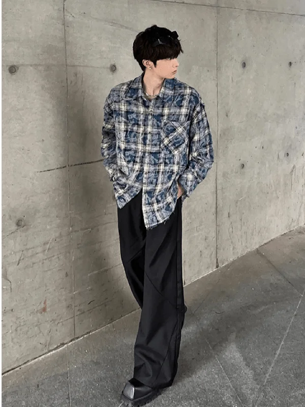 Weekend Offers That Tempt [JM HOMME] distressed raw edge plaid shirt na836 