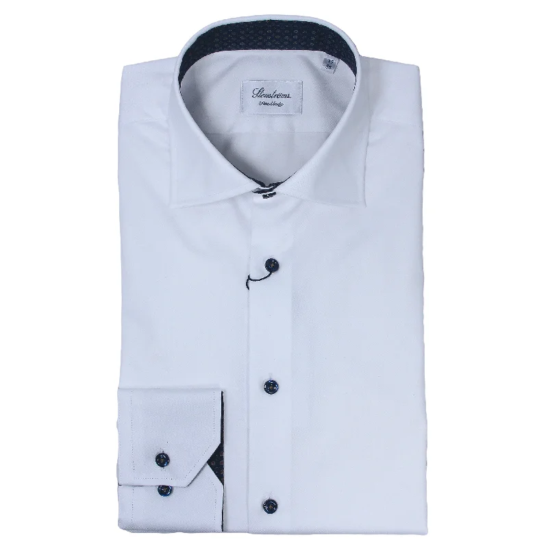 Online Specials White Twill Fitted Body Shirt w/ Navy Floral Contrast - Stenströms