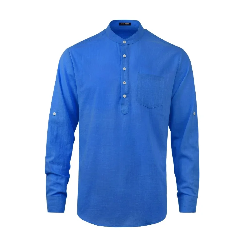 Super Discount Men‘s Henley Shirt Long Sleeve with Pocket - BLUE