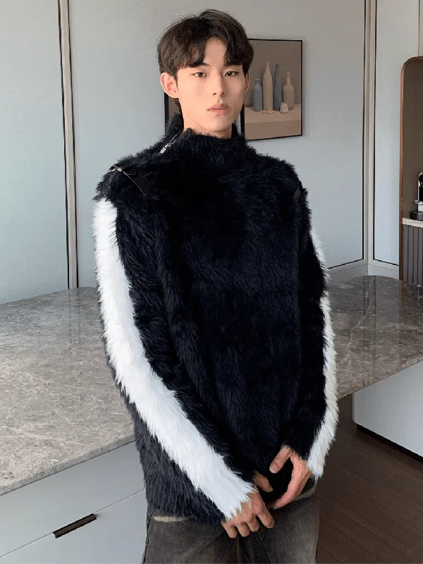 Price Cut [CUIBUJU] metal zipper splicing imitation mink sweater na749