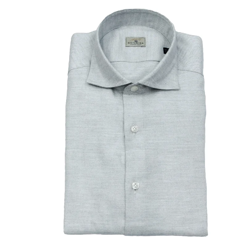 Unmissable Offer Light Grey Herringbone Cotton Flannel Shirt - SONRISA