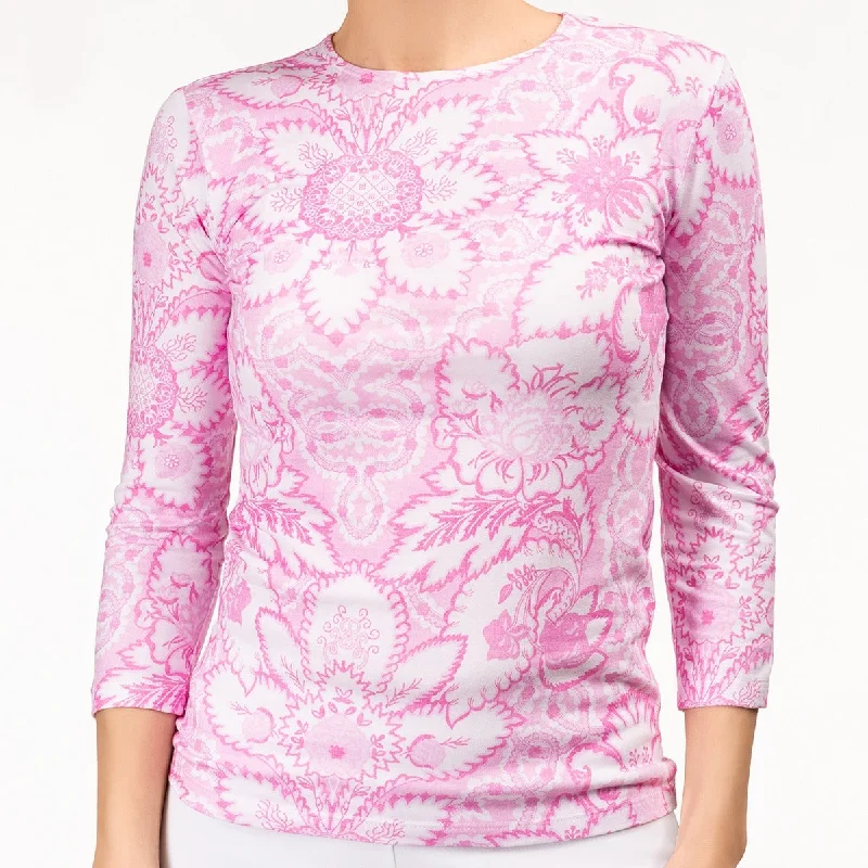 Reduced Price 3/4 Sleeve Knit Tee in Spring Toile Confetto Pink