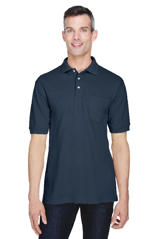 Don't Miss Out Harriton Mens Easy Blend Wrinkle Resistant Short Sleeve Polo Shirt w/ Pocket - Navy Blue