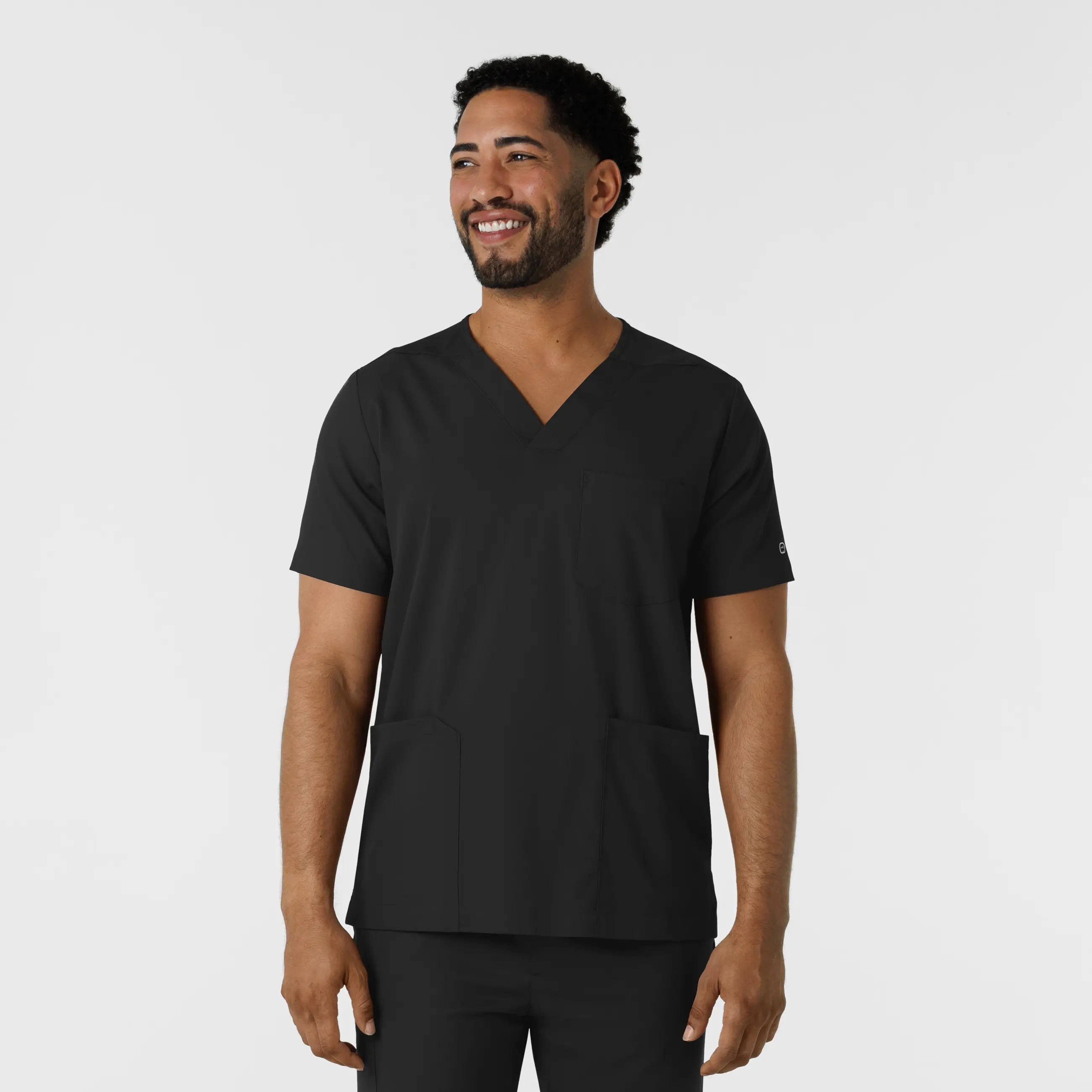 Limited Offer Wink Men's Multi Pocket V-Neck Scrub Top - Black
