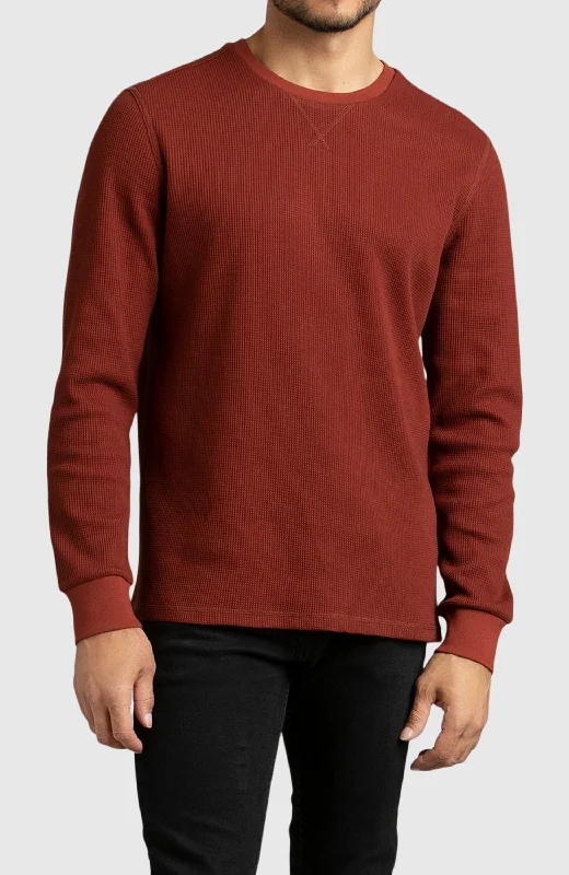 Weekend Discounts to Enjoy Red Waffle Crewneck Sweater