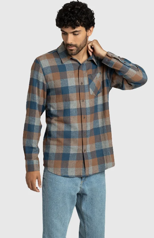 Weekend Discounts to Indulge In Blue Walnut Plaid Flannel Shirt