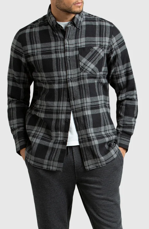 Weekend Specials to Grab Grey and Black Plaid Flannel Shirt