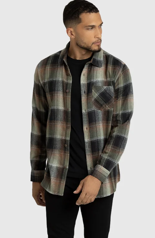 Weekend Specials You Can't Miss Dusty Olive Plaid Flannel Shirt
