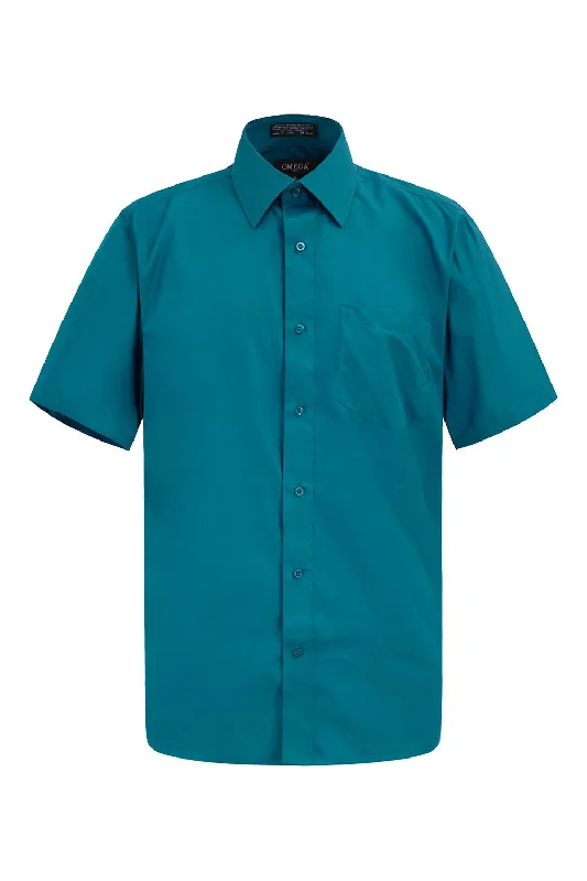 Best Bargains Men's Regular Fit Short Sleeve Solid Color Dress Shirts (Teal)