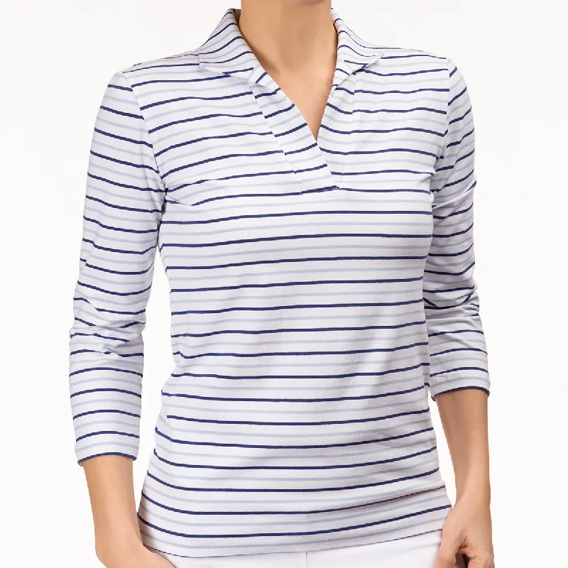 Hurry In Polo Collar Tee in Blue Stripes