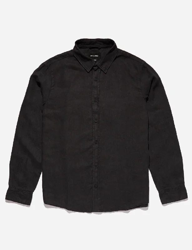Clearance Event Linen Long Sleeve Shirt - Black