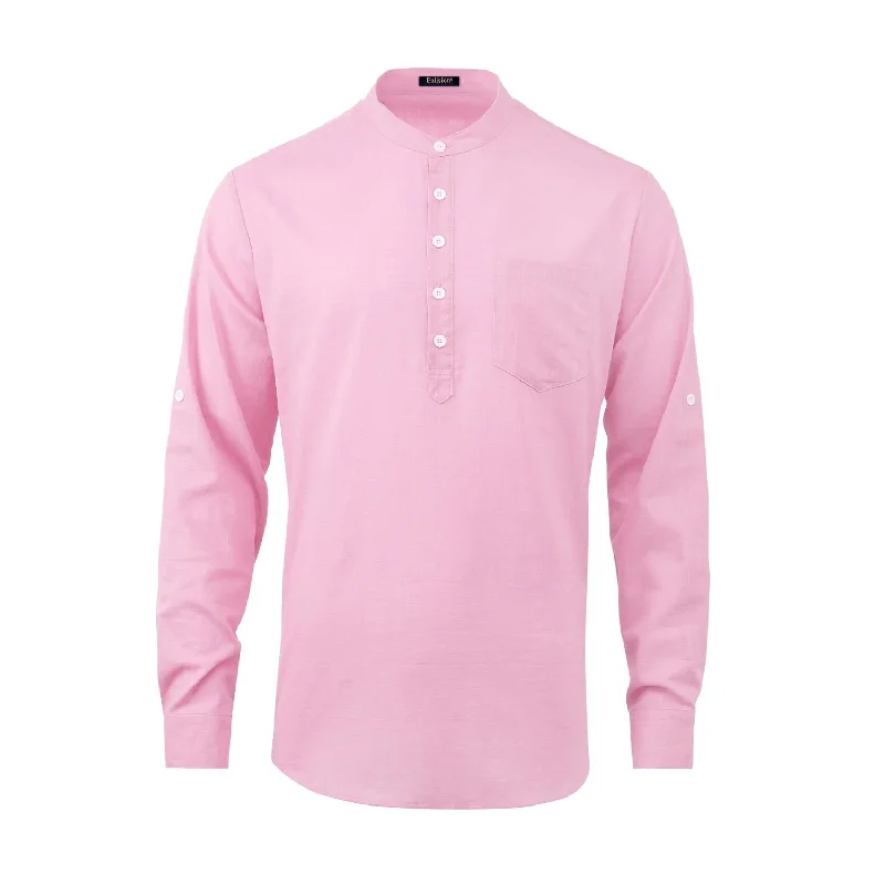 Buy Today Men‘s Henley Shirt Long Sleeve with Pocket - PINK