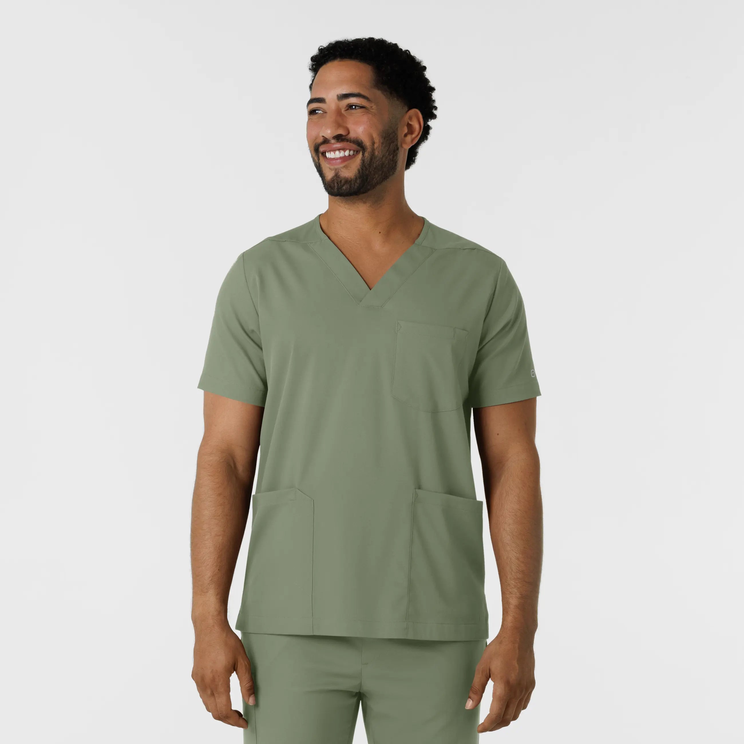 Take Advantage Wink Men's Multi Pocket V-Neck Scrub Top - Sage