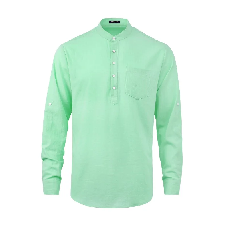 Half Price Men‘s Henley Shirt Linen with Pocket - GREEN