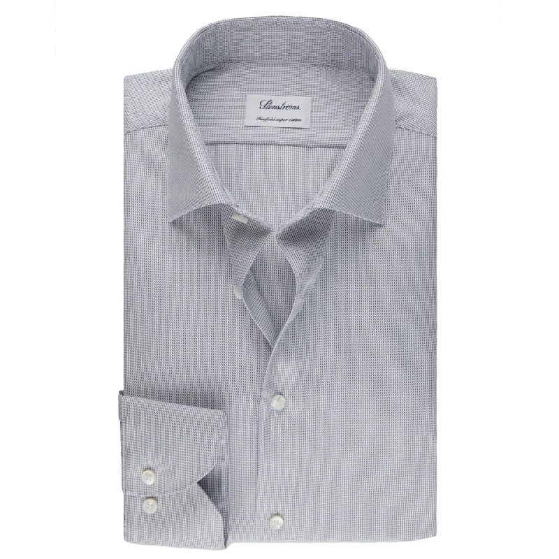 Extra Savings Gray Micro-Patterned Twill Fitted Body Shirt - Stenströms