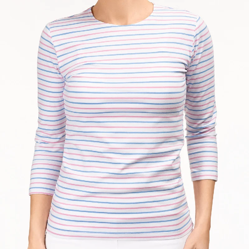 While Supplies Last Shaped Knit Tee in Blue & Pink Stripes