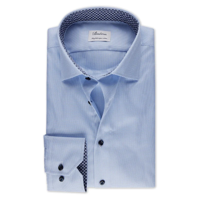 Crazy Savings Blue Neat w/ Contrast Trims Twill Slimline Shirt - Stenströms