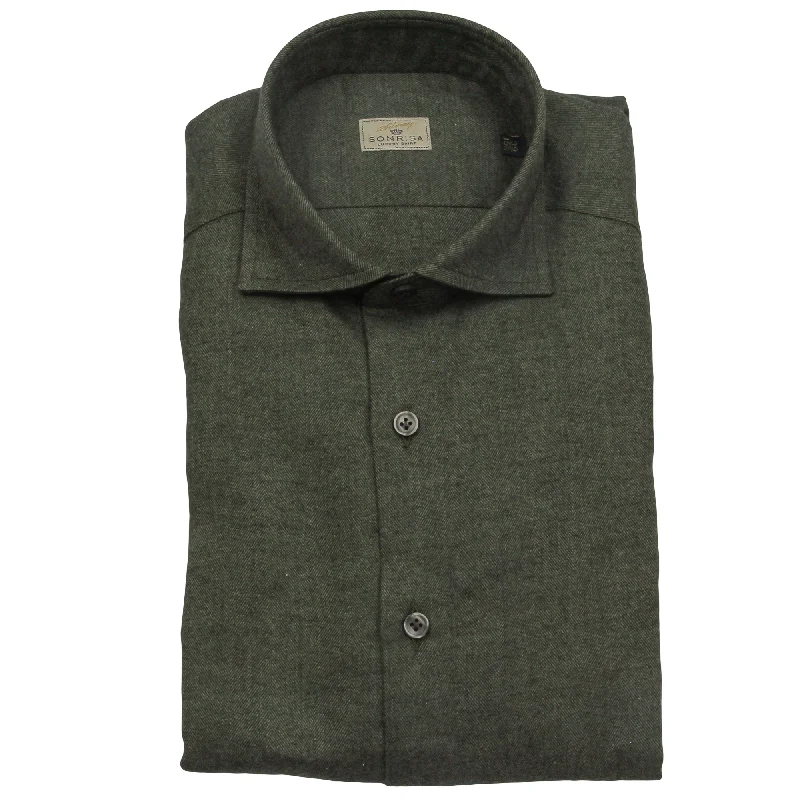 Stock Clearance Forest Green Herringbone Cotton Flannel Shirt - SONRISA