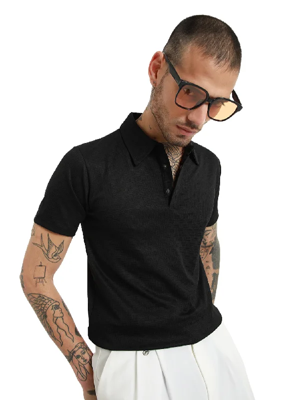 Shop Now Basket Weave Black Polo T-shirt