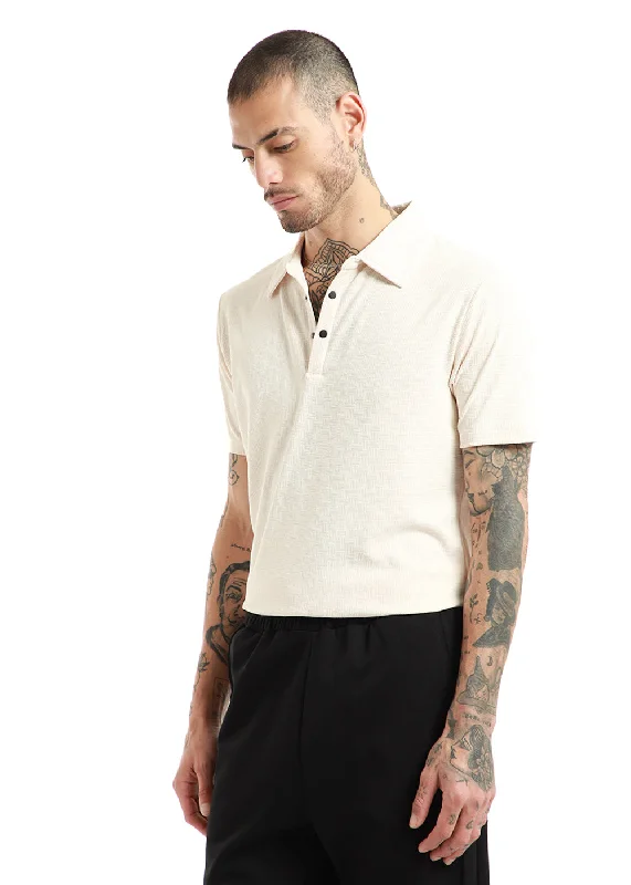 Flash Deal Basket Weave Off White Polo T-shirt