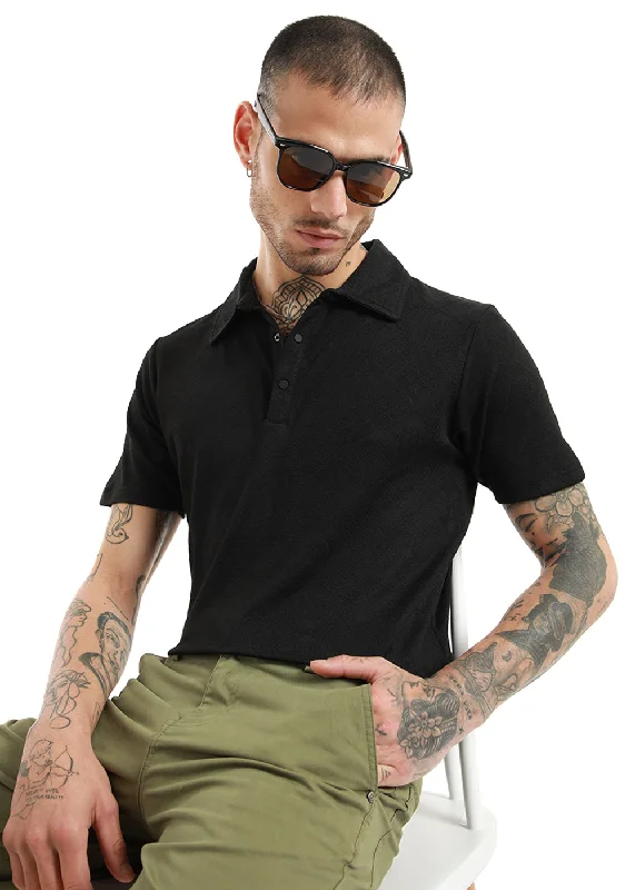 Time-Limited Offer Black Diamond Textured Polo T-shirt