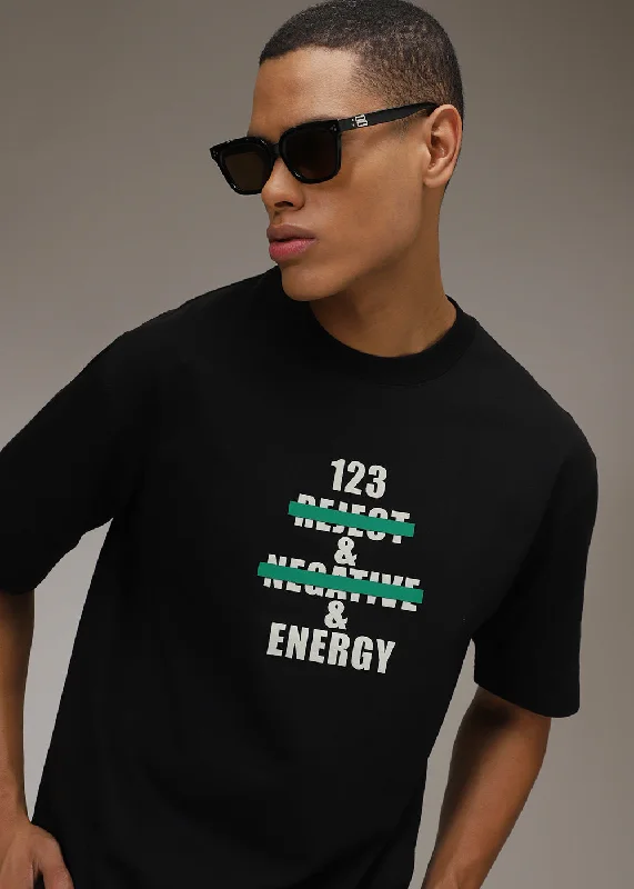 Savings Alert Black Printed Oversized T-shirt