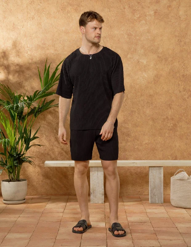Inventory Reduction Black Relaxed Pleated T-Shirt