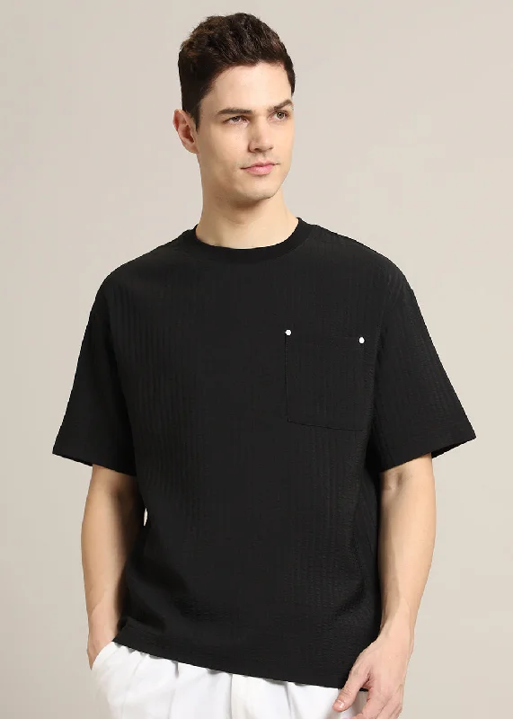 Super Deal Black Textured Oversized T-shirt