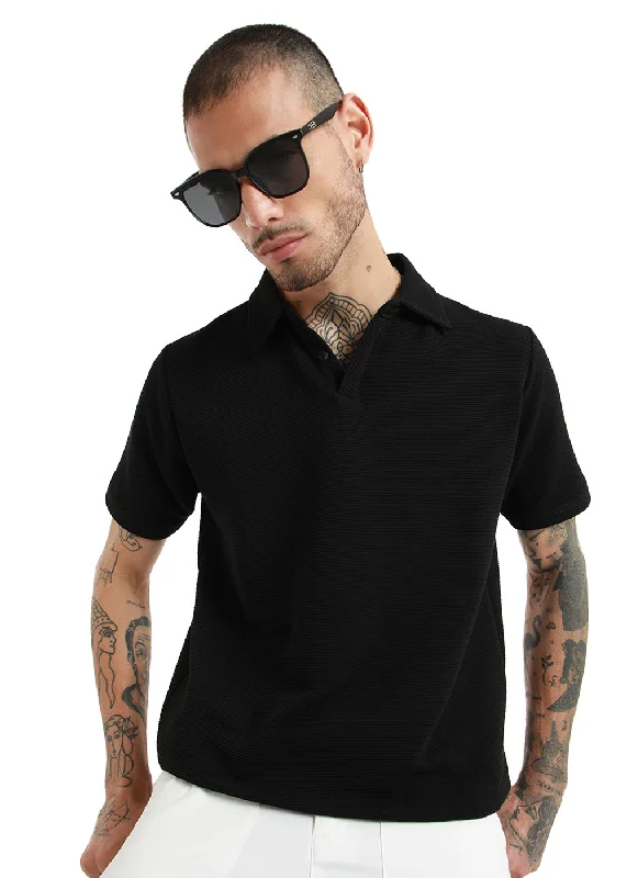 Huge Savings Black Textured Polo T-shirt