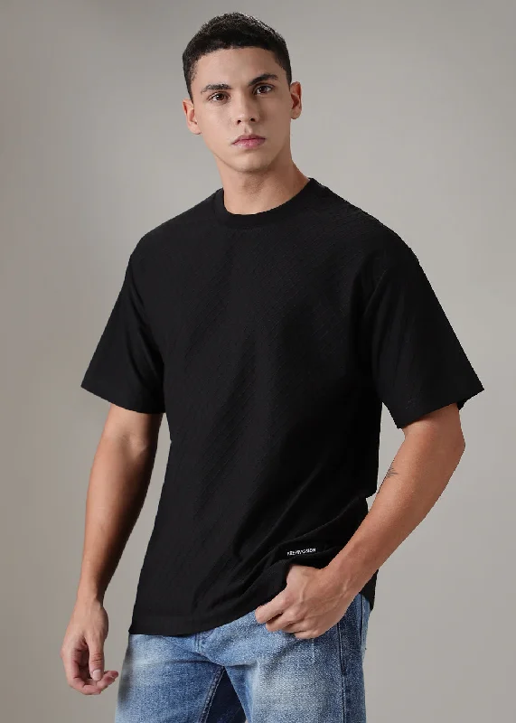 One-Day Only Black Textured Regular Fit T-shirt