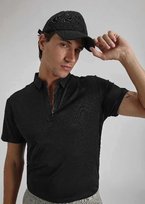 Epic Deals Black Zipper Stitchless Polo T-shirt