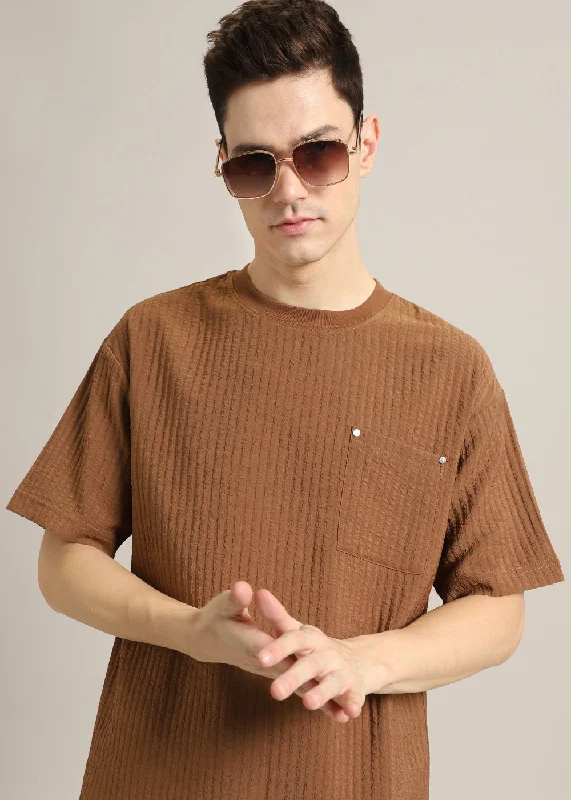 Limited Stock Brown Textured Oversized T-shirt