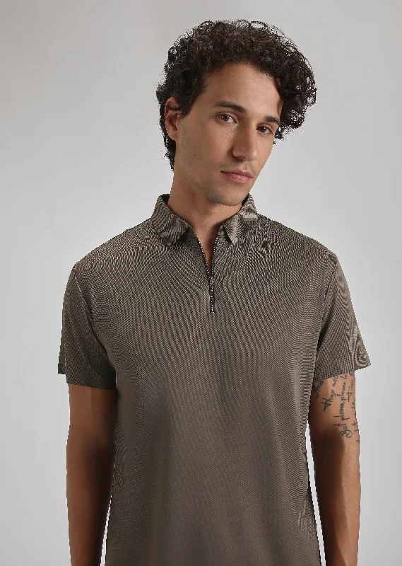 Huge Savings Brown Zipper Stitchless Polo T-shirt
