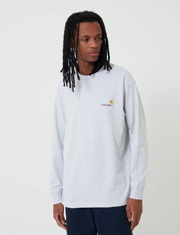 Midnight Sale Carhartt-WIP American Script Long Sleeve T-Shirt - Ash Heather Grey