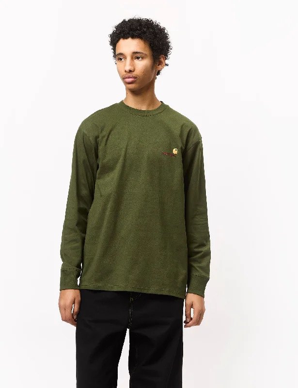 Weekend Bargains to Grab Carhartt WIP American Script Long Sleeve T-Shirt (Loose) - Tarragon Green