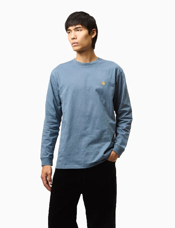 Markdown Sale Carhartt WIP Chase Long Sleeve T-Shirt (Loose) - Positano Blue