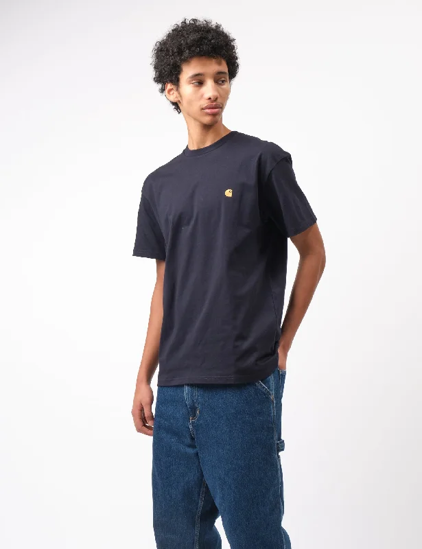 Weekend Discounts to Love Carhartt-WIP Chase T-Shirt - Dark Navy Blue/Gold