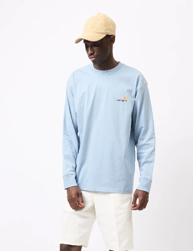 Savings Galore Carhartt-WIP Long Sleeve American Script T-Shirt (Loose) - Frosted Blue