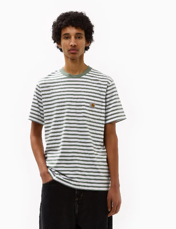 Fantastic Offers Carhartt-WIP Seidler Stripe Pocket T-Shirt - Park Green/White