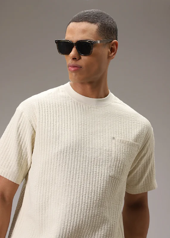 Deal Explosion Cream Textured Oversized T-shirt