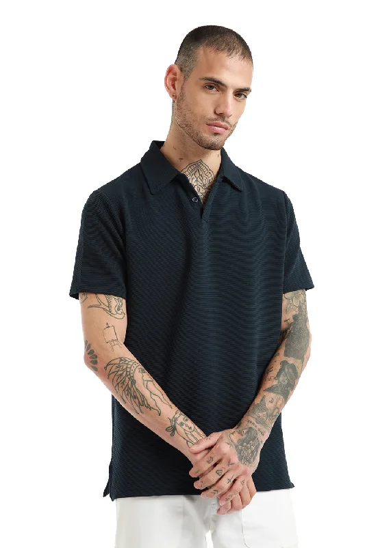 Big Savings Dark Blue Textured Polo T-shirt