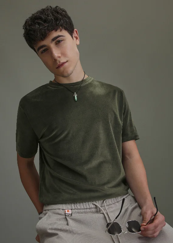 Exclusive Savings Dark Olive Suede T-shirt