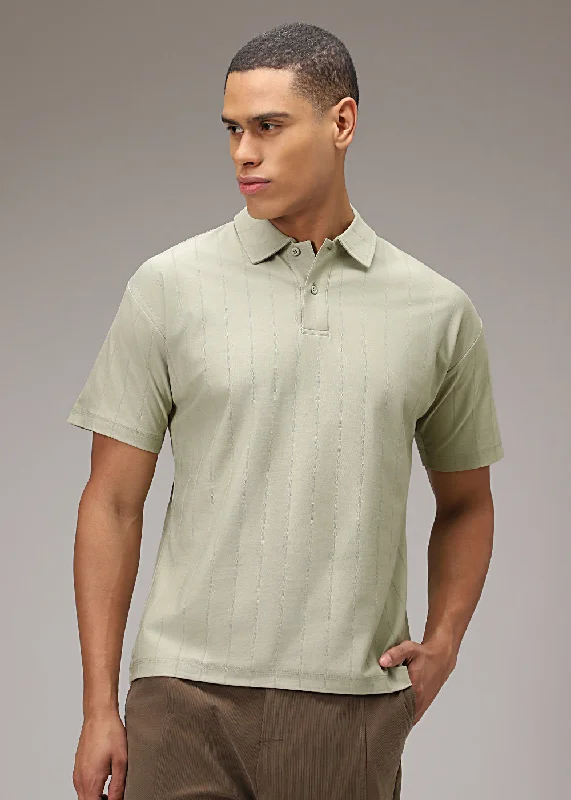 Weekend Deals That Please Ecru Striped Drop Shoulder Polo T-shirt